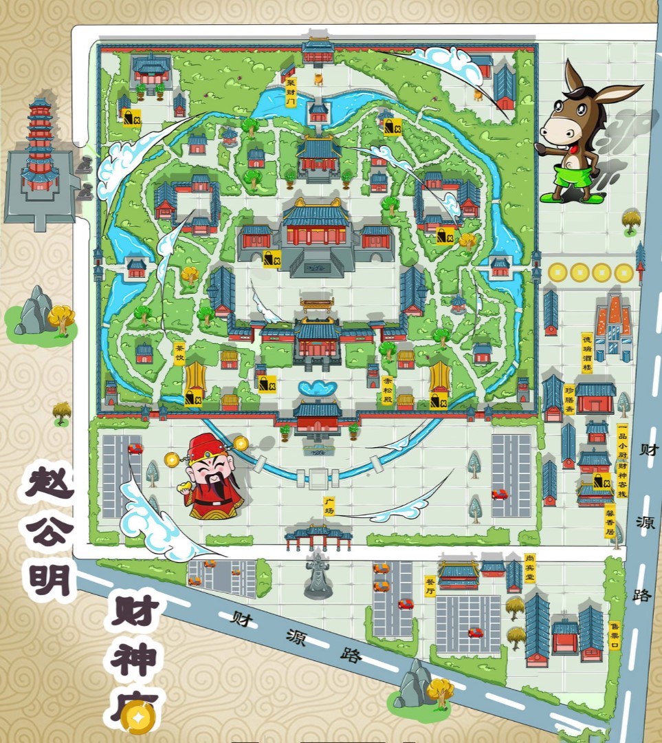 屯城镇寺庙类手绘地图